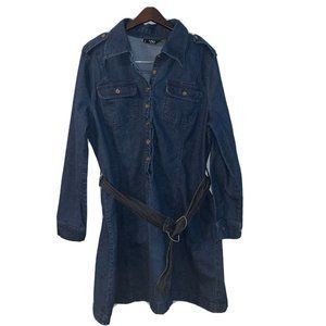 EUC WOMENS DENIM JEAN BELTED MG WOMEN LIGHTWEIGHT LONGSLEEVE SHIFT DRESS 2XL